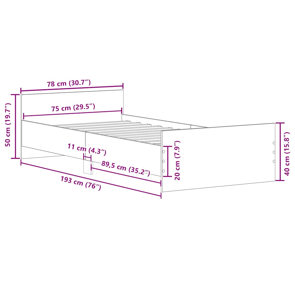 Sengeramme konstrueret træ - sort, 75 x 190 cm - number 9.