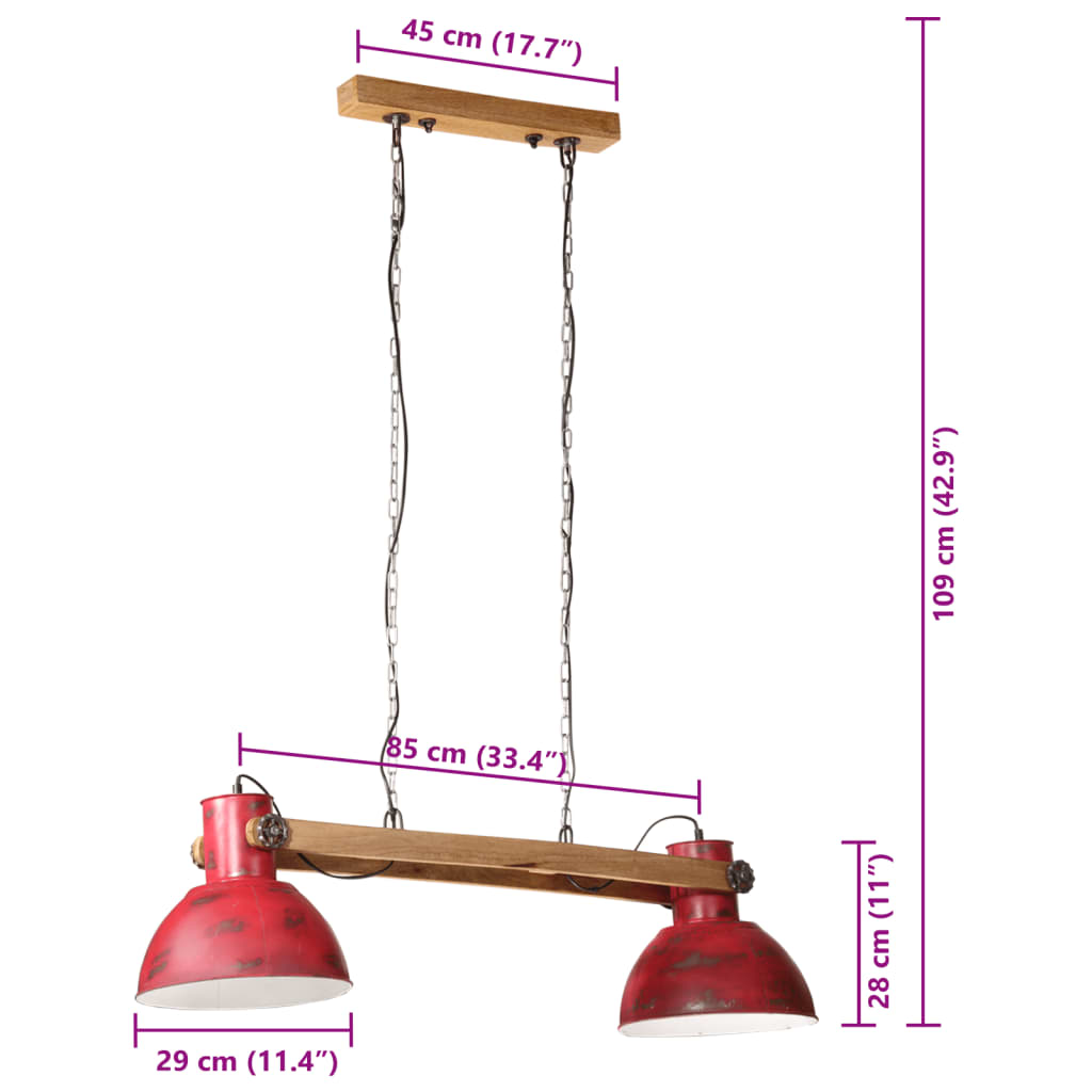 Suspension 25 w 85x28x109 cm e27 rustique rouge - number 7.