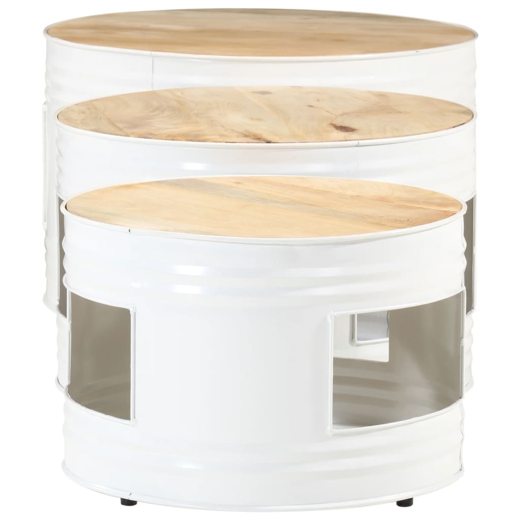 Barborde 3 stk. trommeformet massivt ru mangotræ - hvid - number 5.