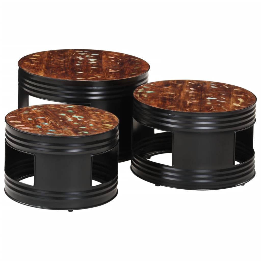 Barborde 3 stk. trommeformet massivt akacietræ - number 2.