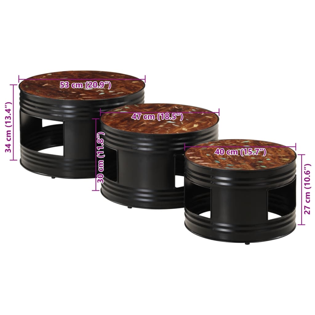 Barborde 3 stk. trommeformet massivt akacietræ - number 11.