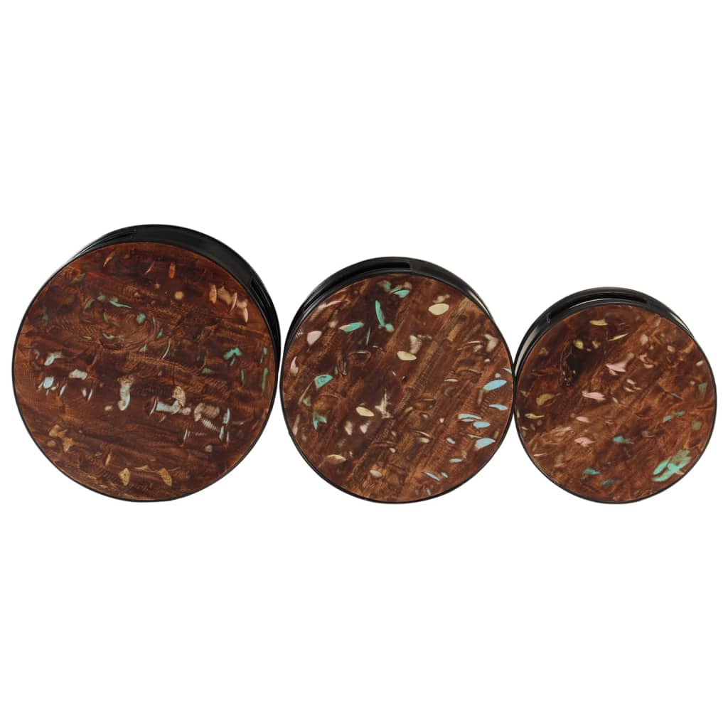 Barborde 3 stk. trommeformet massivt akacietræ - number 7.