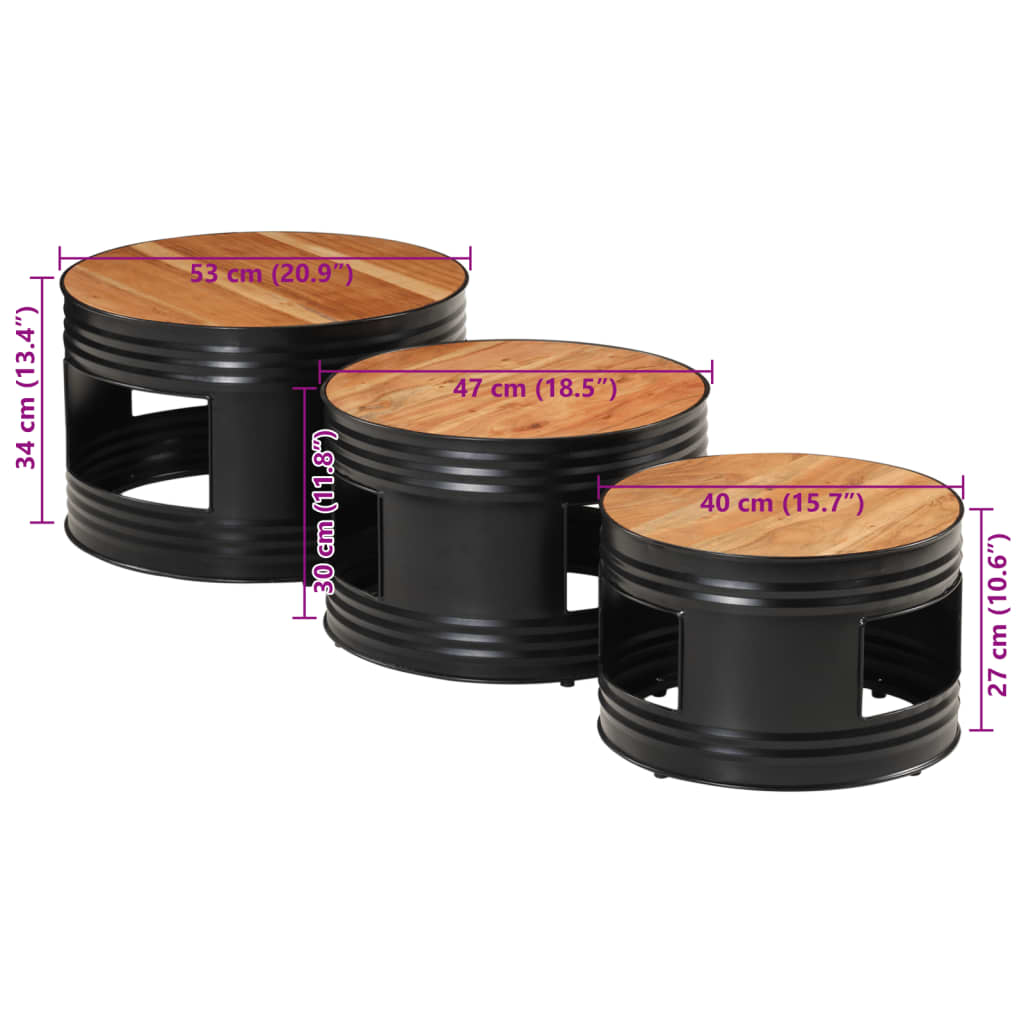 Barborde 3 stk. trommeformet massivt akacietræ - number 11.