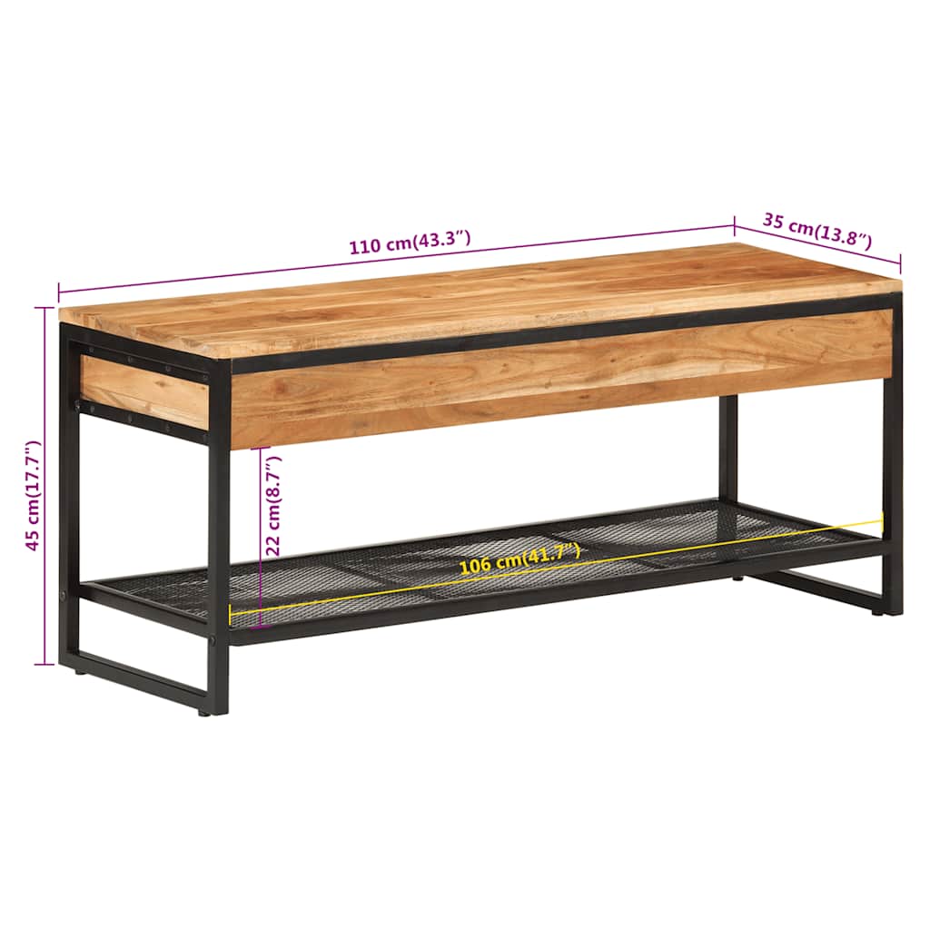 Klupa za cipele 110x35x45 cm puno bagremovo drvo i željezo - number 7.
