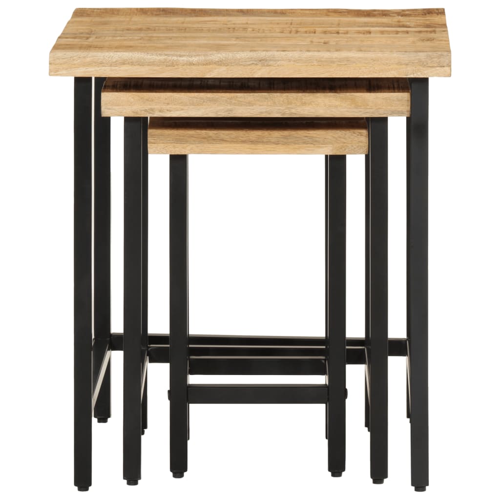 Stolovi za gniježđenje 3 kom. puno drvo manga i željezo - čvrsto grubo drvo mango crno željezo presvučeno prahom, 45 x 45 x 50 cm (d x š x v), 35 x 35 x 45 cm (š x d x v), 25 x 25 x 40 cm (d x š x v) - number 5.