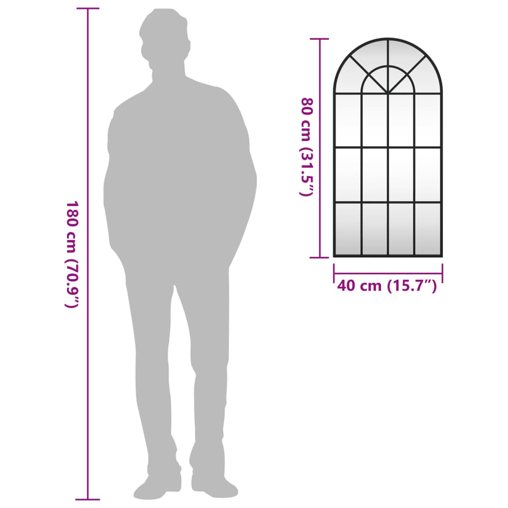 Vægspejl buet jern sort - 40 x 80 cm, 1 - number 8.