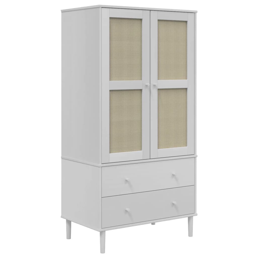 Garderobe senja 90x55x175 cm rattan -kook solid pine - white, 1, x - number 2.