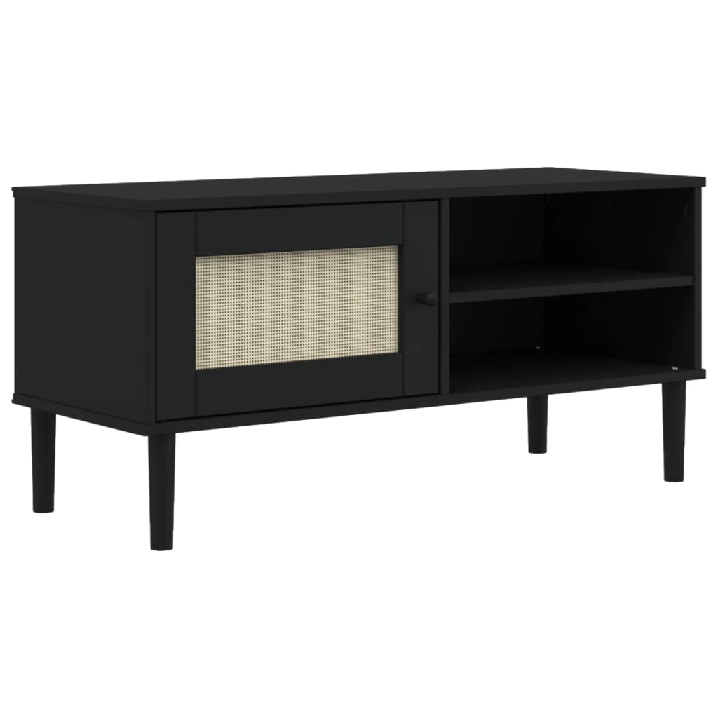 Tv table senja 106x40x49 cm rattan-look solid pine-black, 1 - number 2.