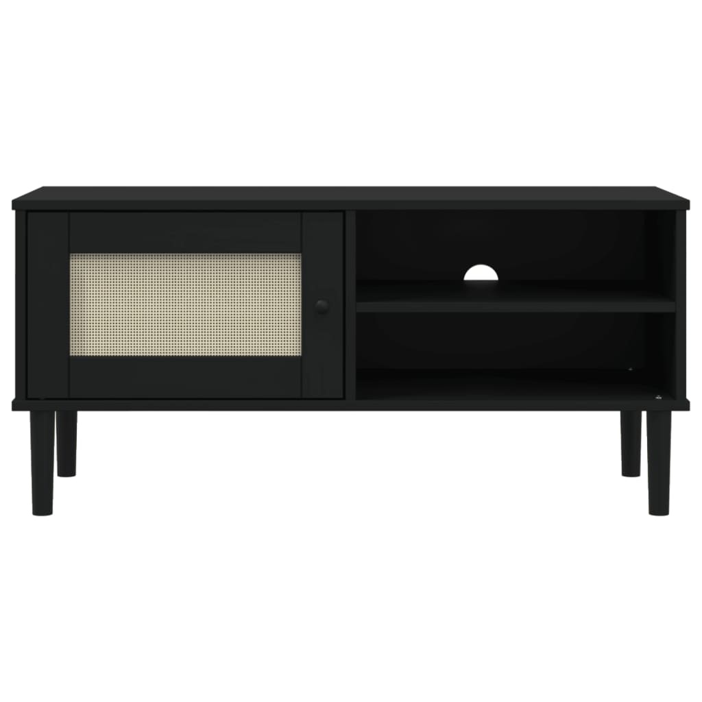 Tv table senja 106x40x49 cm rattan-look solid pine-black, 1 - number 5.