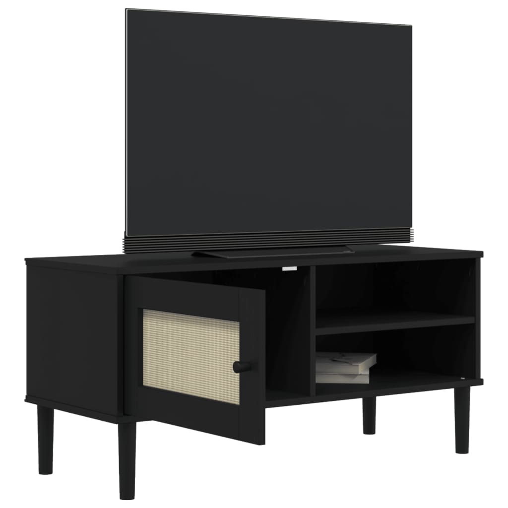 Tv table senja 106x40x49 cm rattan-look solid pine-black, 1 - number 4.