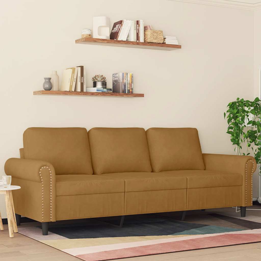 3 -person sofa velvet - brown, 180 cm - number 1.