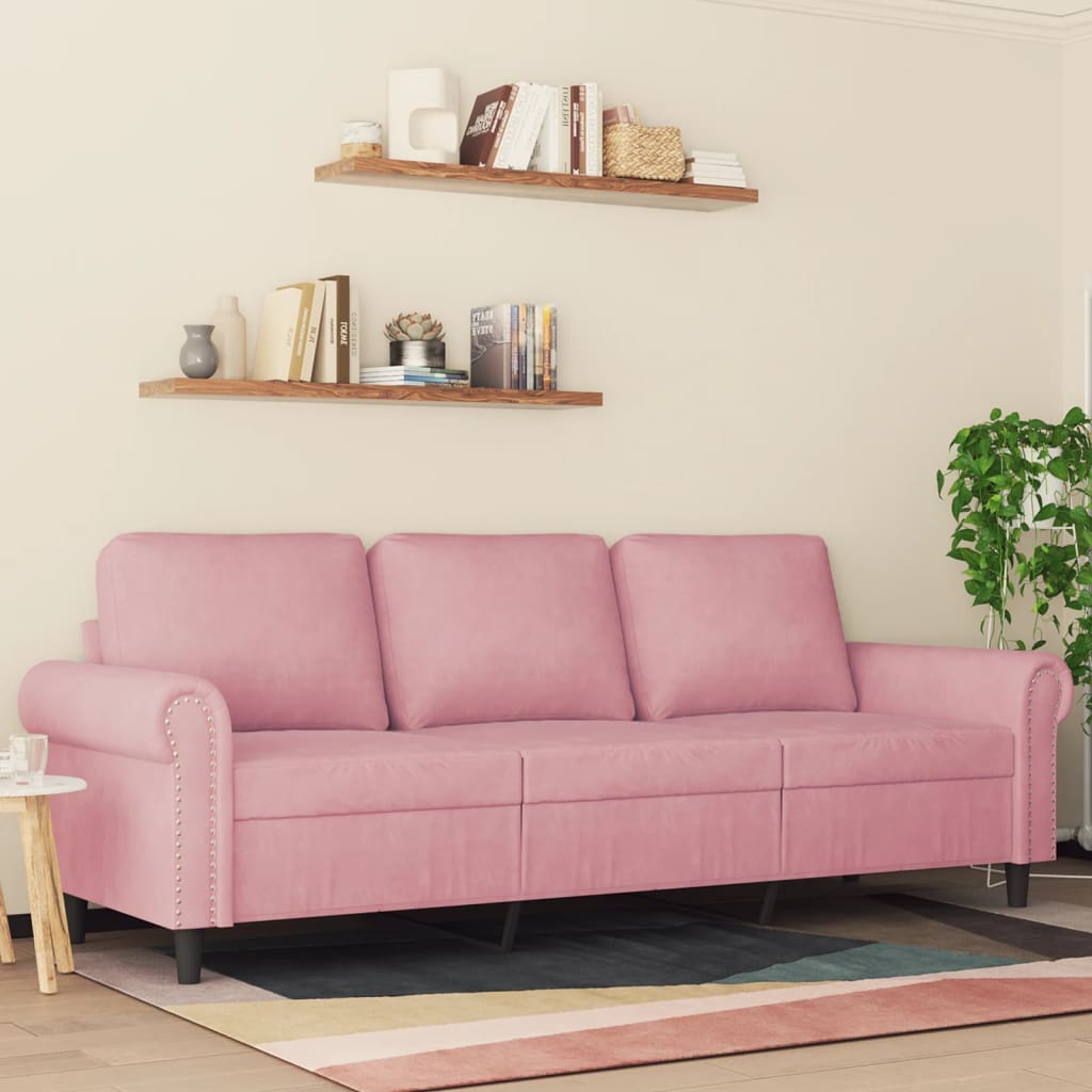 Sofa welurowa 3-osobowa - różowa, 180 cm - number 1.