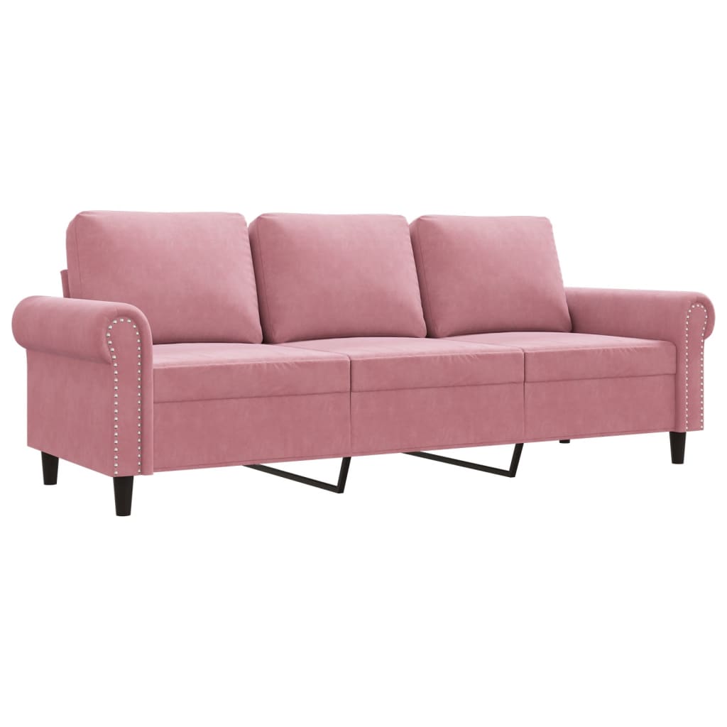 Sofa welurowa 3-osobowa - różowa, 180 cm - number 2.