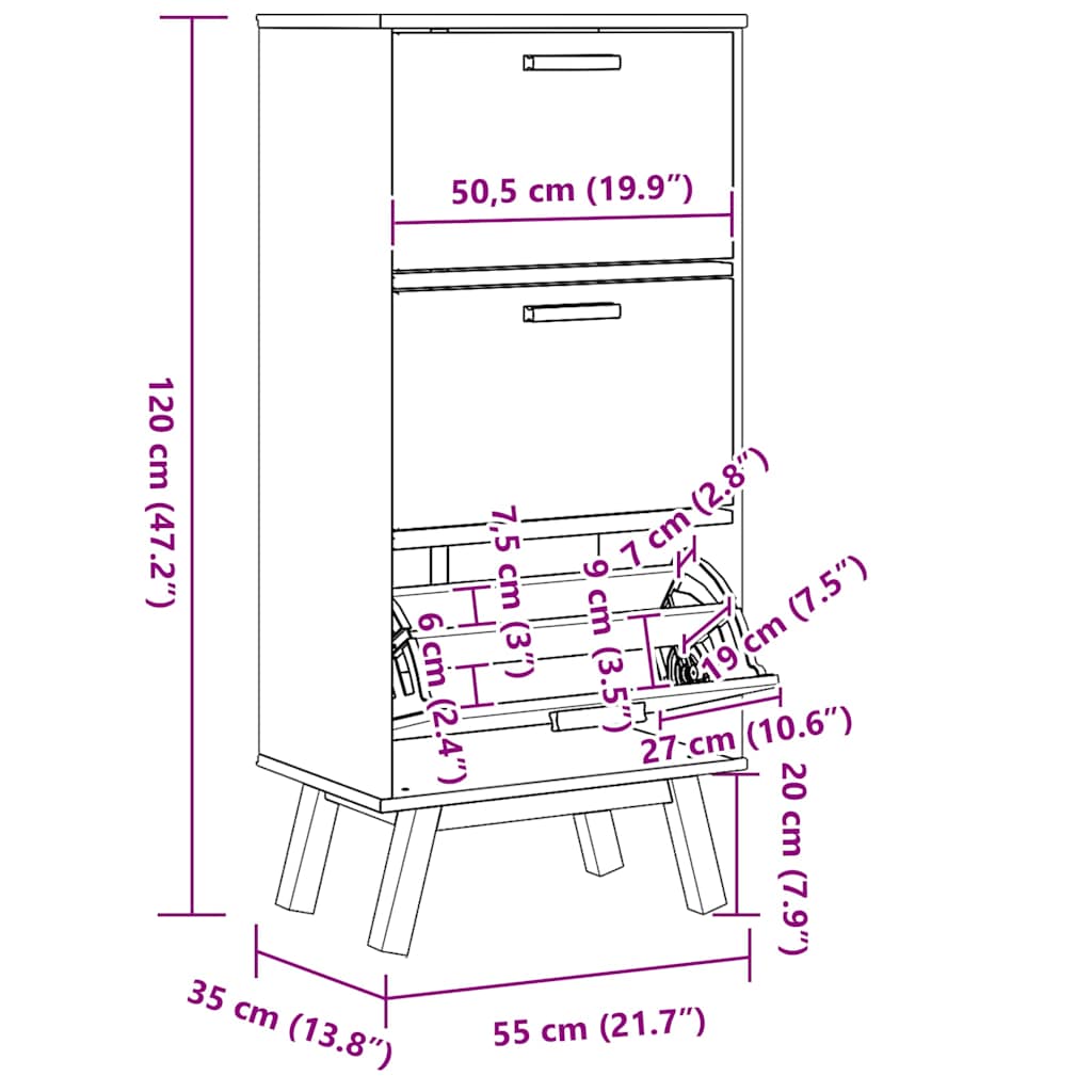 Ormarić za cipele olden 55x35x120 cm puni bor sivi i - sivi i smeđi, 1 - number 11.