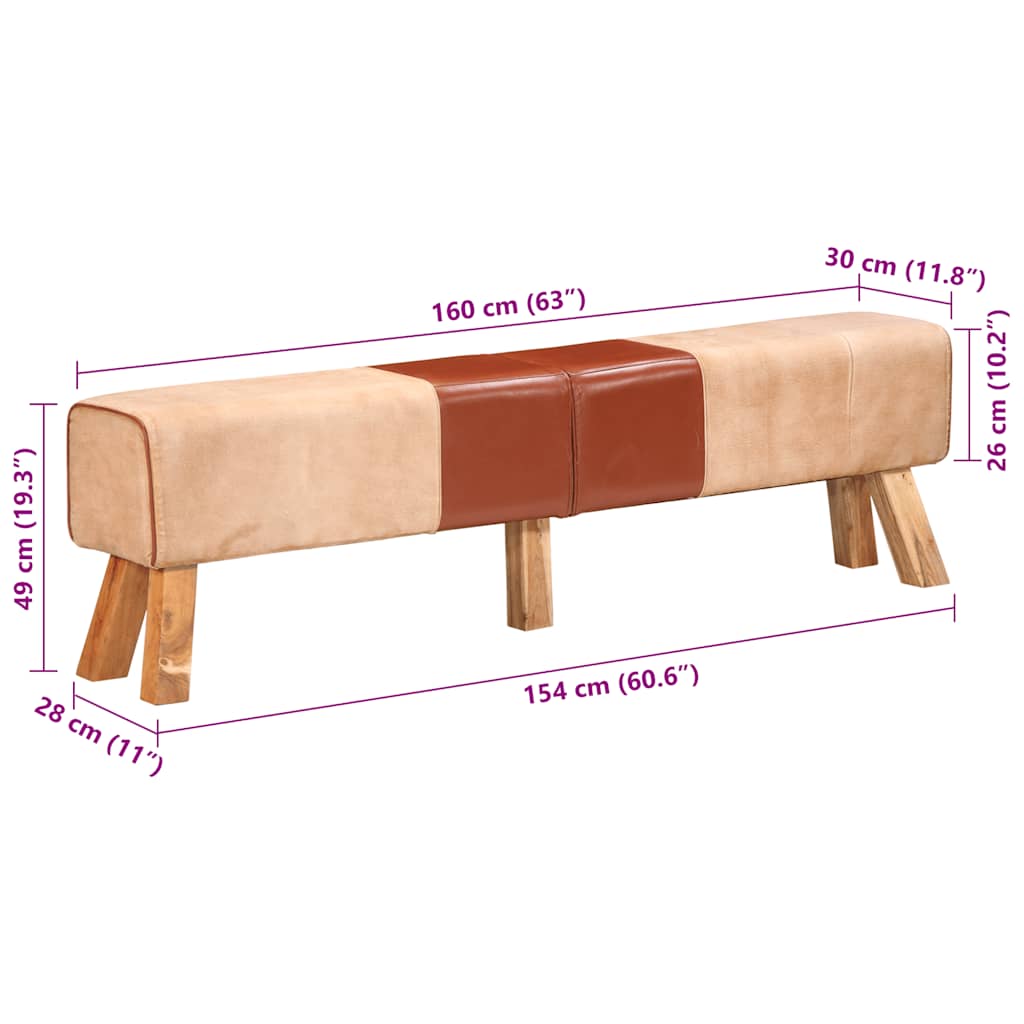 Gymnastikbuk 160 cm ægte skind og kanvas brun - number 11.