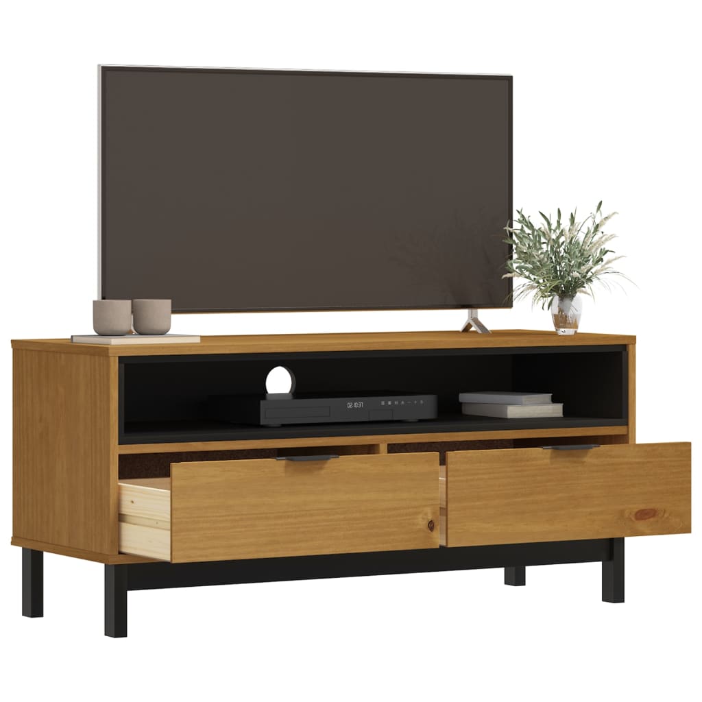 Tv table flam 110x40x50 cm solid pine - solid pine with an oak-colored plastic, 110 x 40 x 50 cm (w x d x h) - number 3.