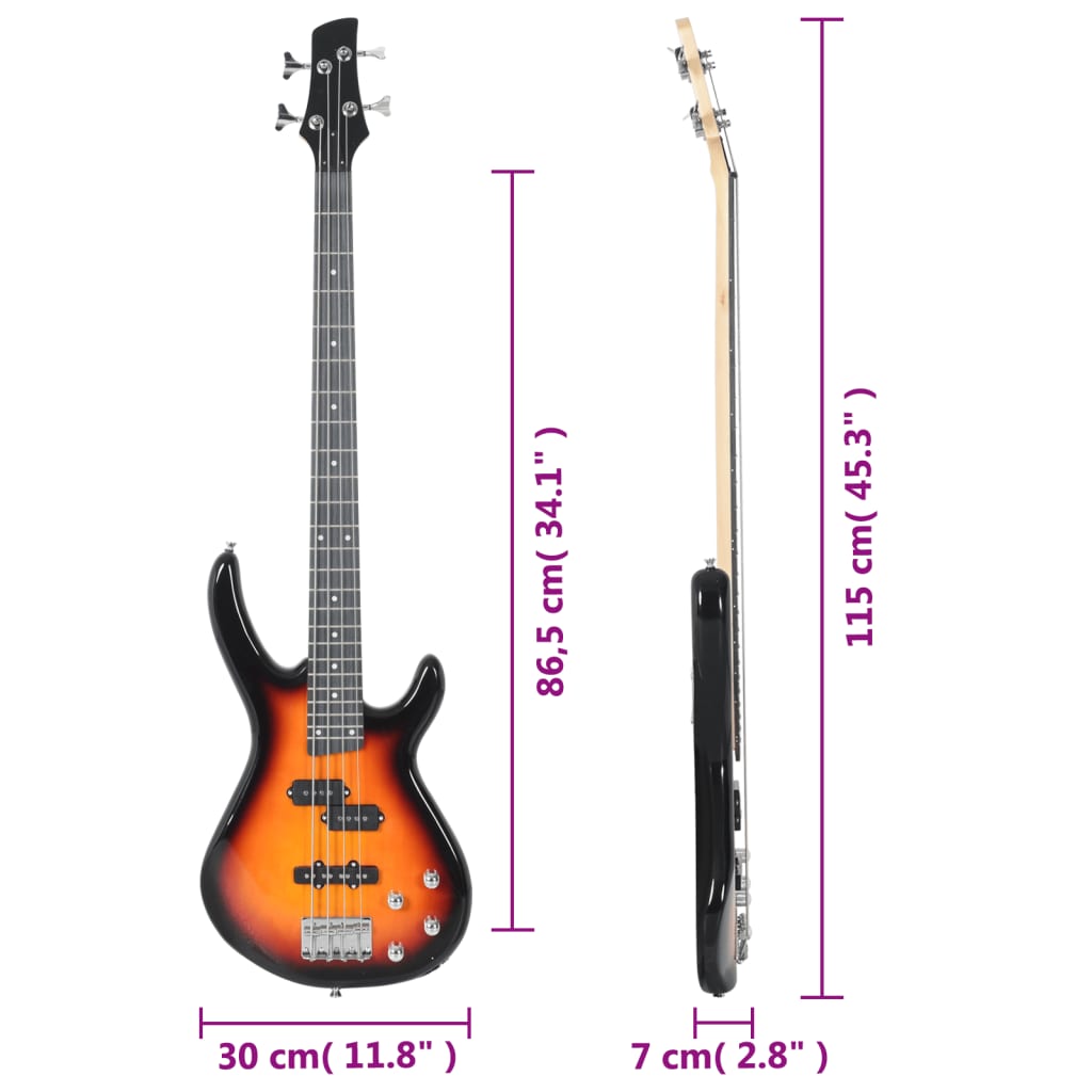 Električna bas gitara za početnike uklj. torba 4/4 46" smeđe crna - smeđa i crna - number 12.