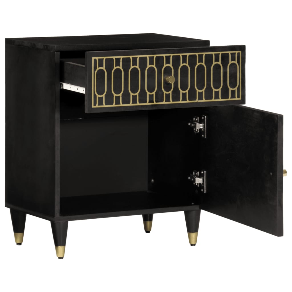 Noćni ormarić 50x33x60 cm puno mango drvo - crni, 1 - number 2.