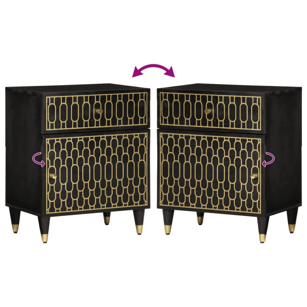 Noćni ormarić 50x33x60 cm puno mango drvo - crni, 1 - number 6.