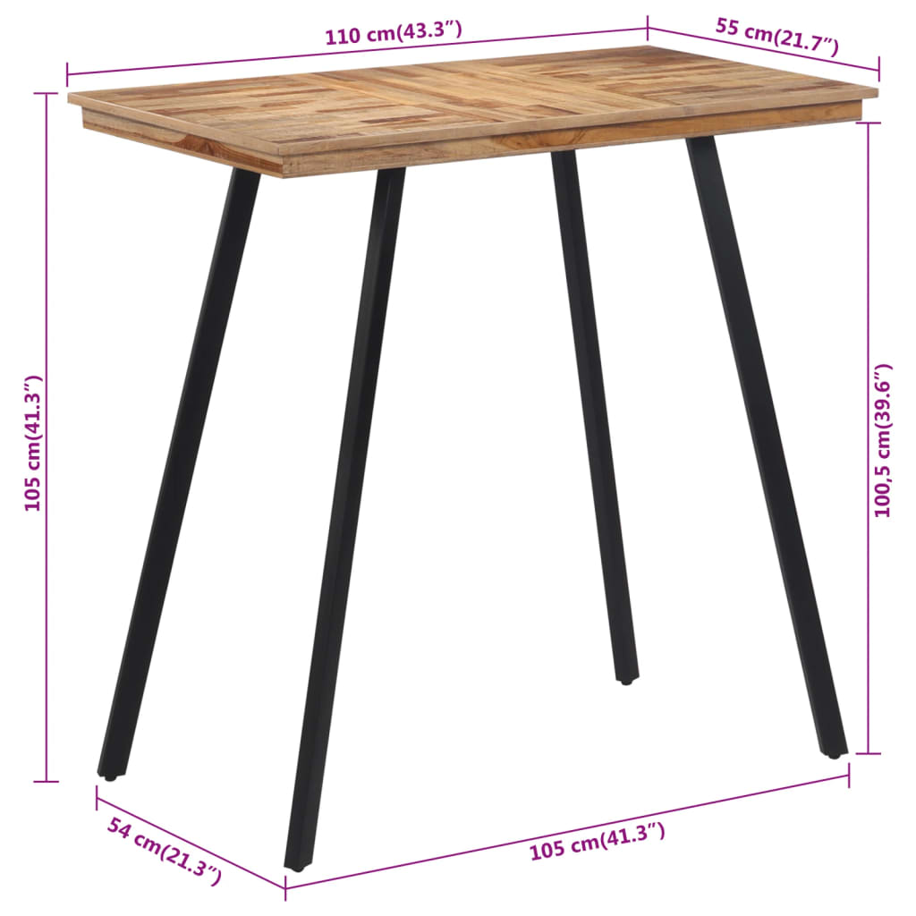 Barbord 110x55x105 cm massivt teaktræ - number 7.