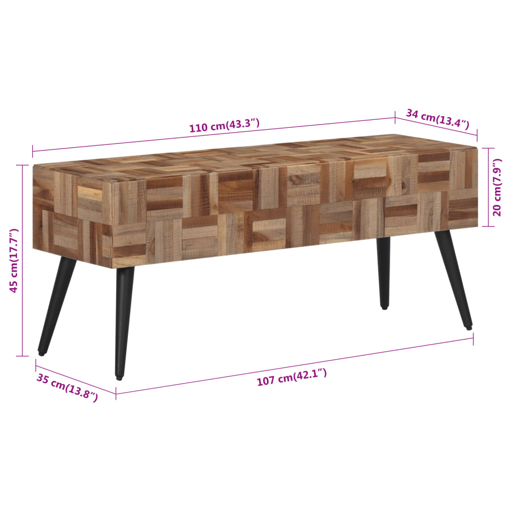 Bænk 110x35x45 cm massivt genbrugsteak - number 7.