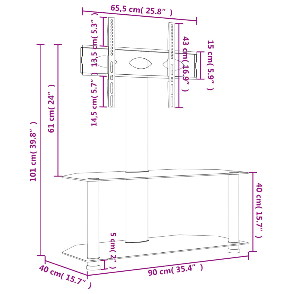Tv stand for corner 2 półki na 32 "-70" czarno-srebrny srebrny, 1, 101 cm, 90 cm - number 10.