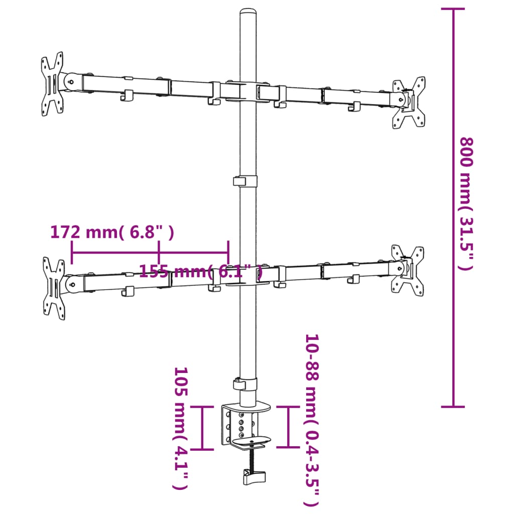 Stalak za monitor vesa 75/100 mm čelik crni - 1, quad - number 12.