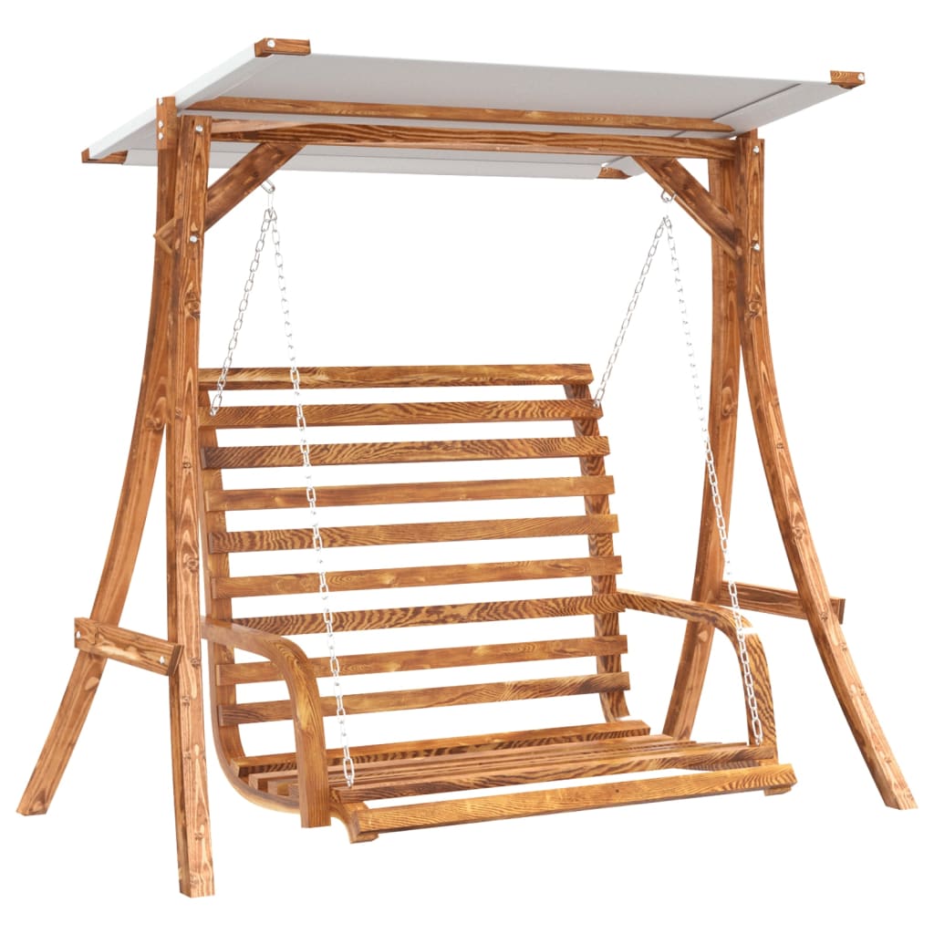 Gyngebænk med baldakin massivt grantræ med teakfinish - number 2.