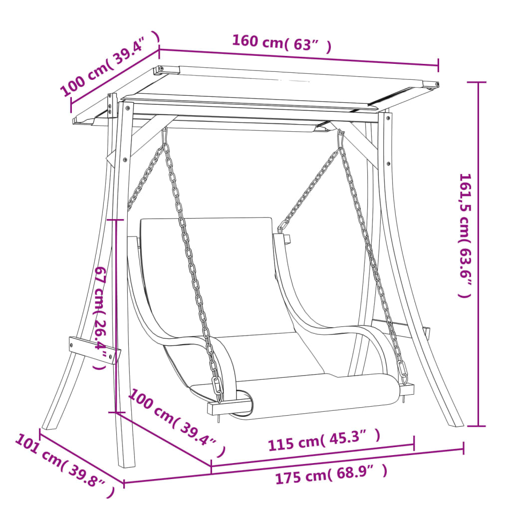Viseća stolica s jastukom i nadstrešnicama čvrsta jela - number 8.