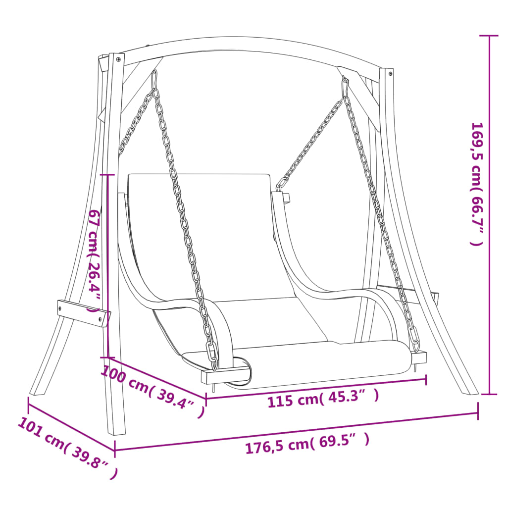 Hængestol med hynde massivt grantræ med teakfinish - creme, 1 - number 7.