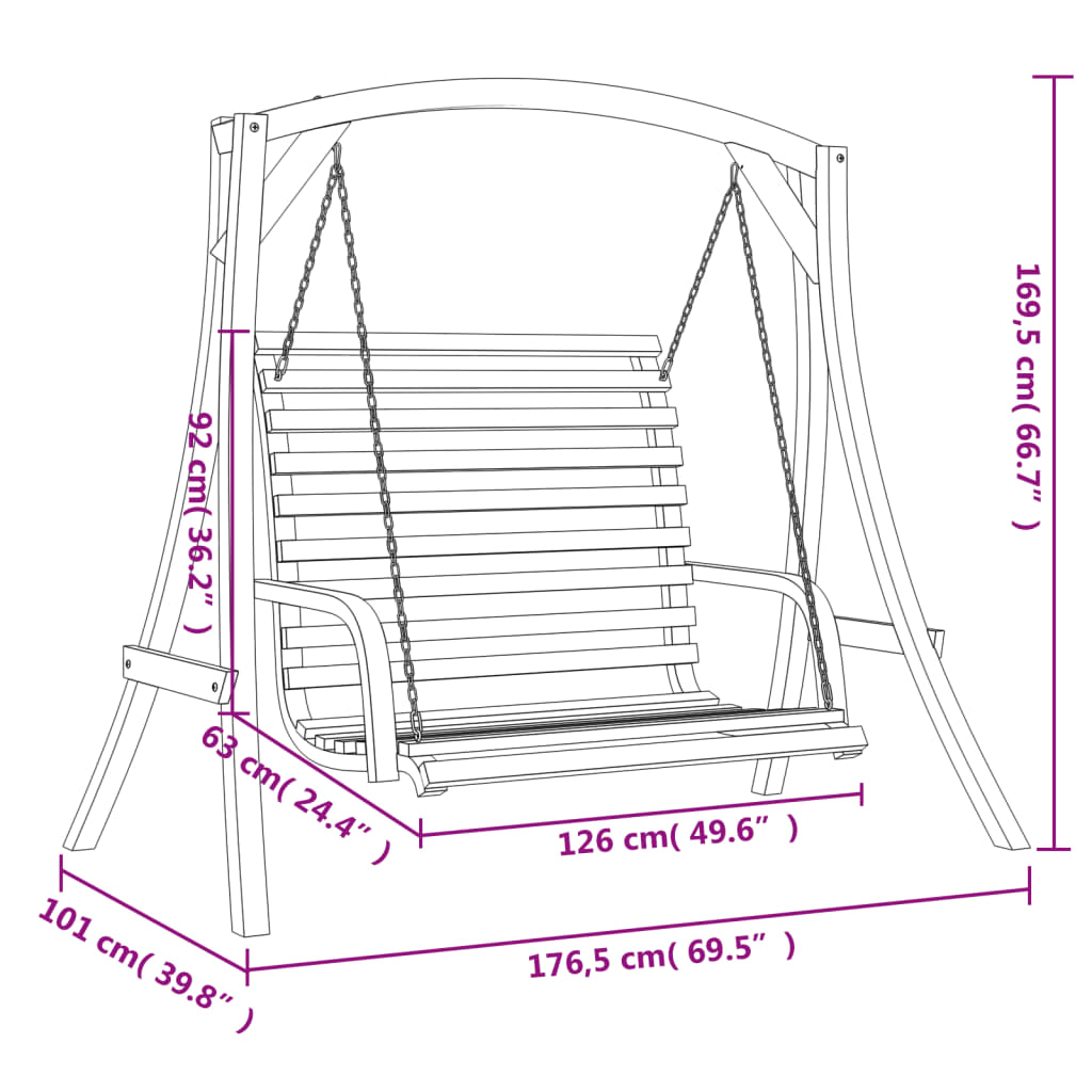 Gyngebænk massivt grantræ med teakfinish - number 7.