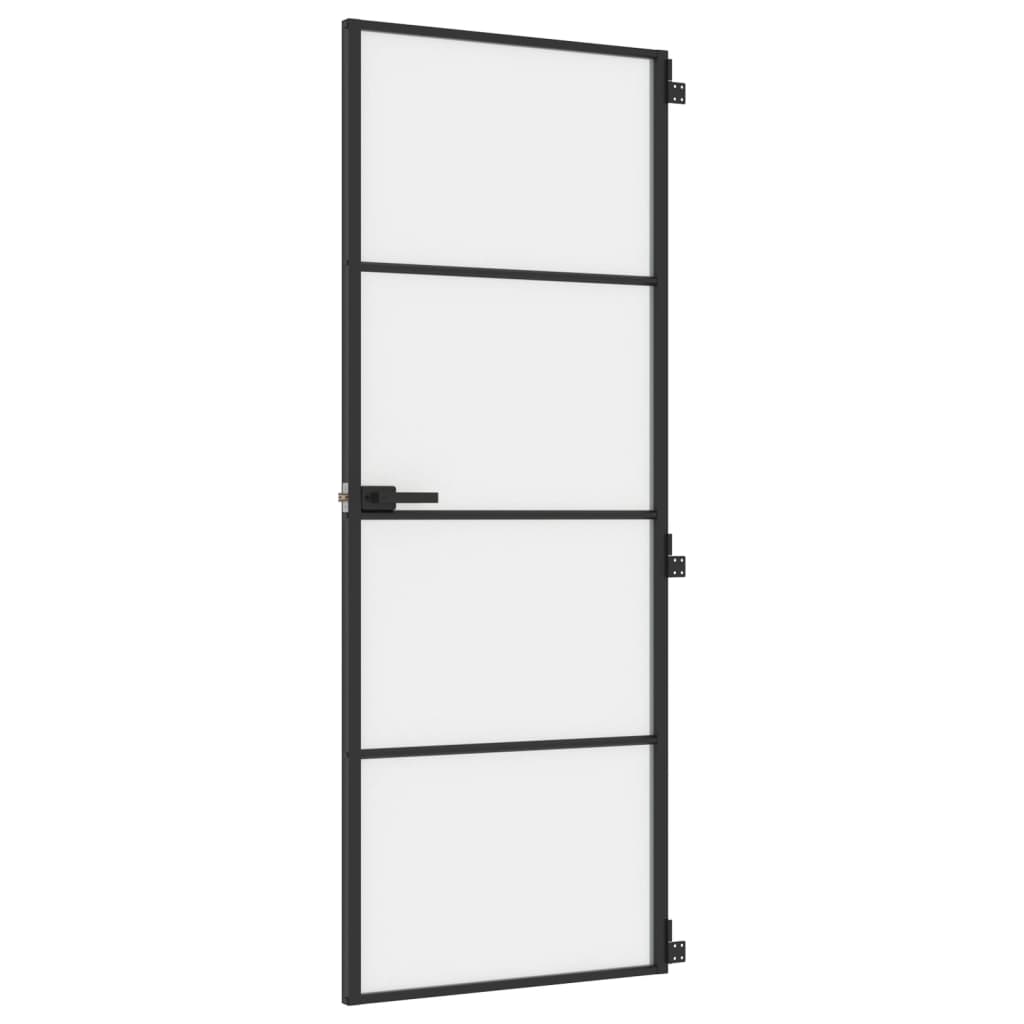 Dør 76x201,5 cm hærdet glas og aluminium sort - sort og mat, 76 x 201.5 cm, 1, 3 horisontale stænger - number 2.