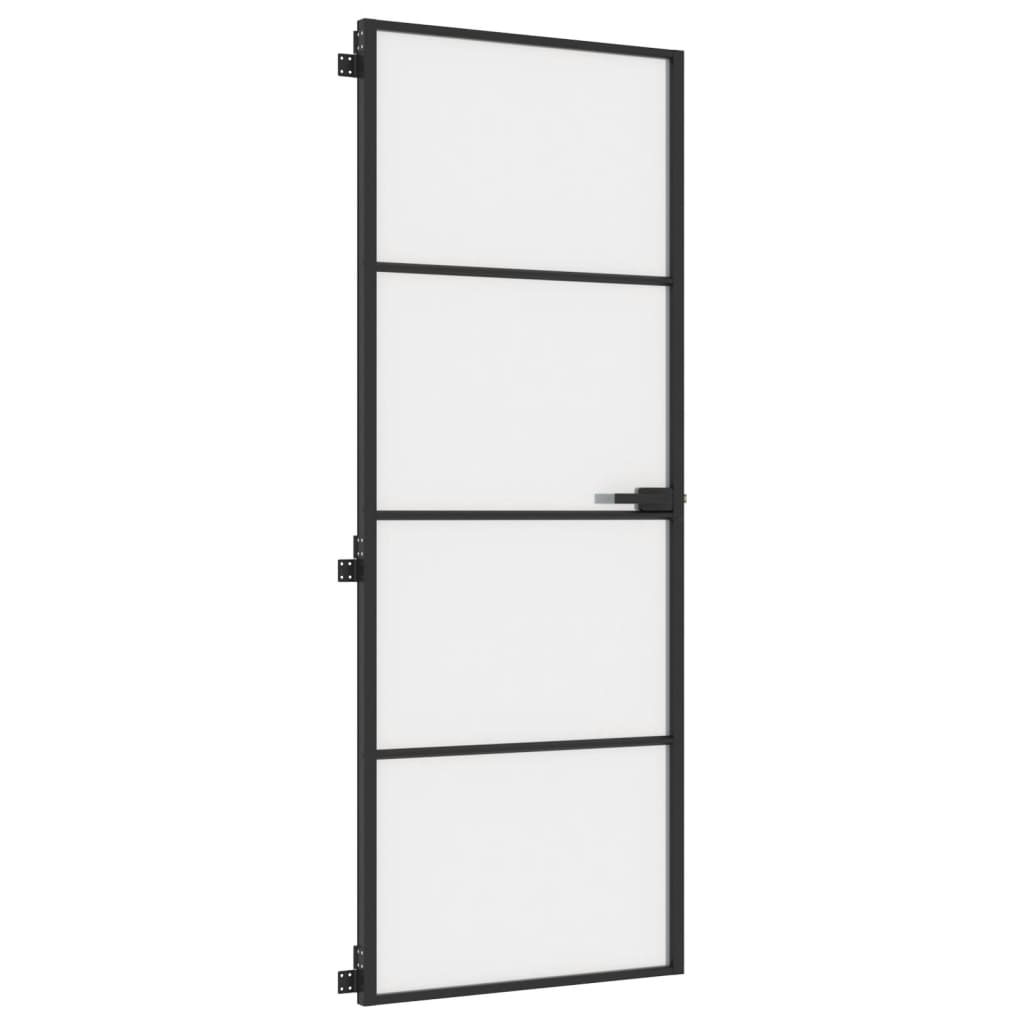 Dør 76x201,5 cm hærdet glas og aluminium sort - sort og mat, 76 x 201.5 cm, 1, 3 horisontale stænger - number 5.