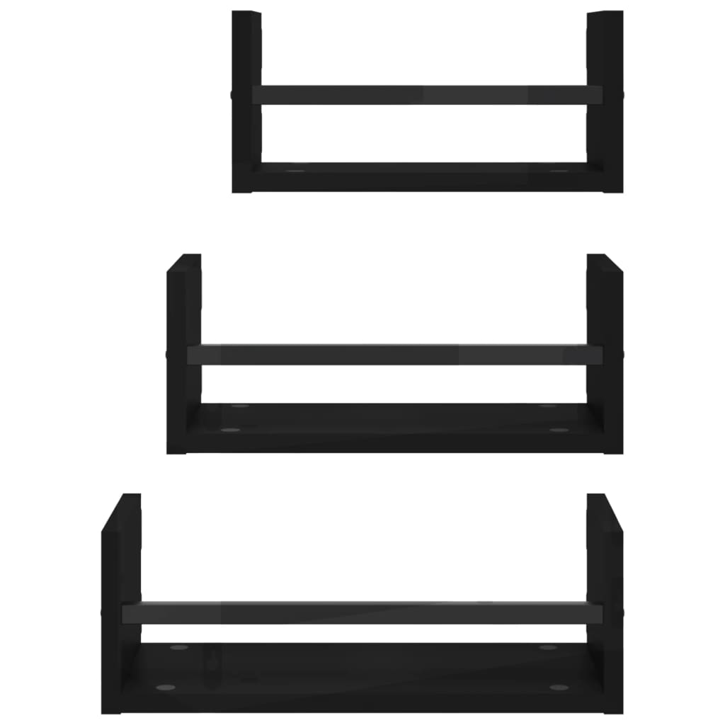 Zestaw półek ściennych z prętami 3 części drewno klejone - czarny, 1 - number 4.