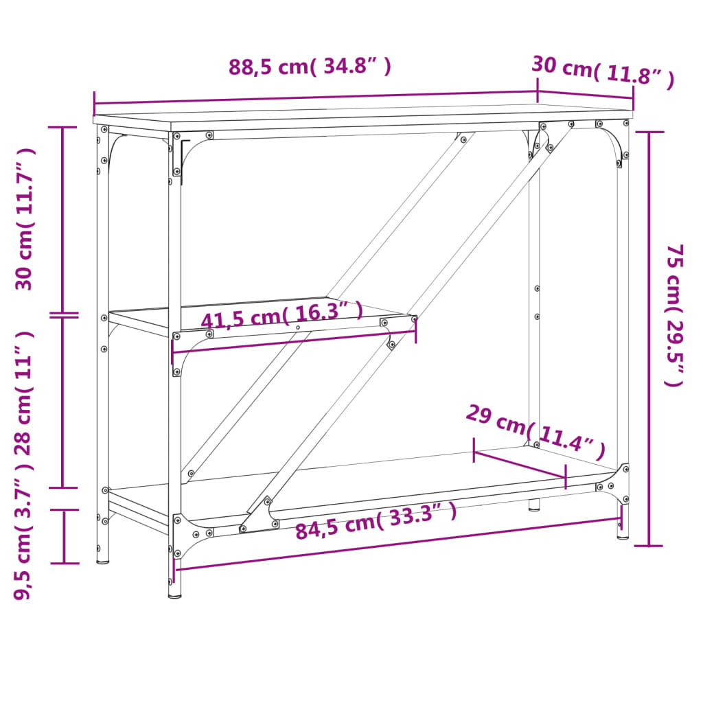 Konsollbord 88,5x30x75 cm konstruert tre brun eik farge - brun eik, 1 - number 9.