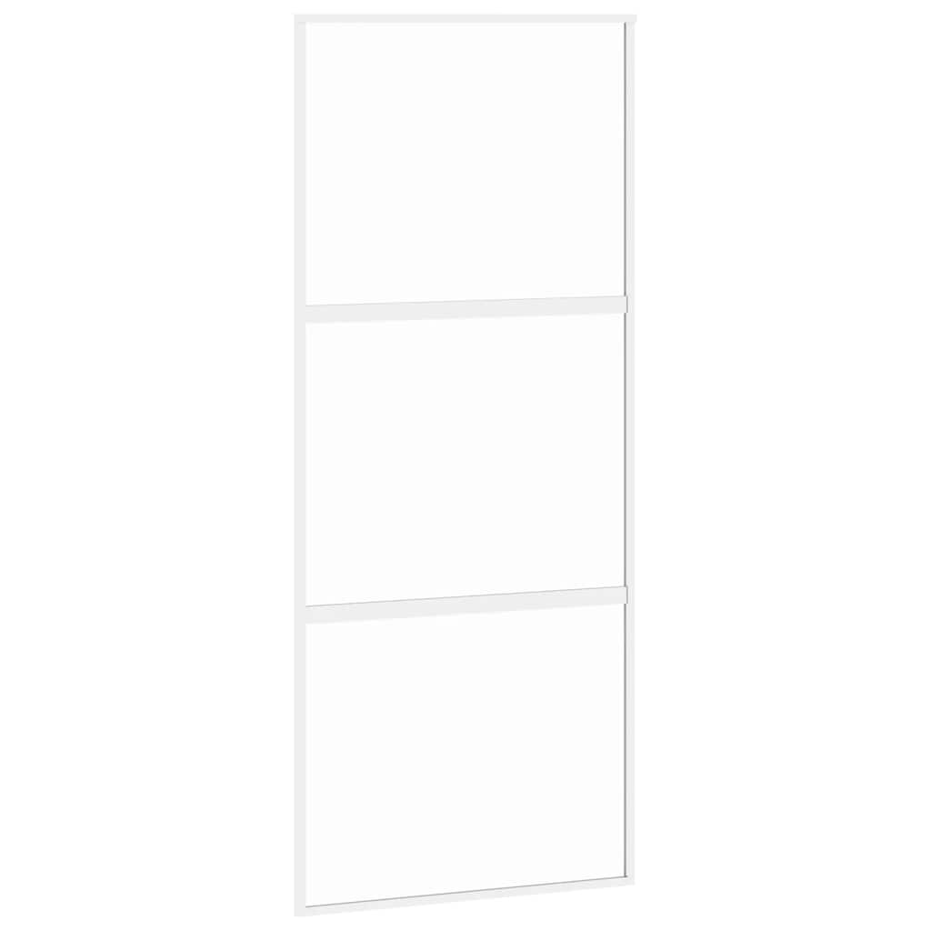 Porte coulissante verre durcie et aluminium blanc - blanc et transparent, 90 x 205 cm, 1, 2 barres horizontales - number 2.