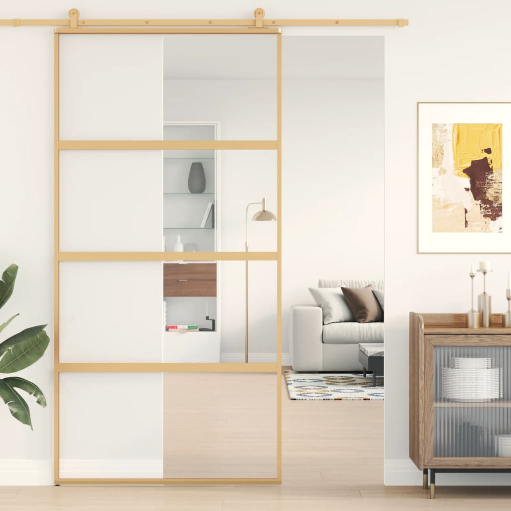 Skydedør 102,5x205 cm klart sikkerhedsglas og aluminium gylden - guld, 102.5 x 205 cm, 1, transparent - number 1.