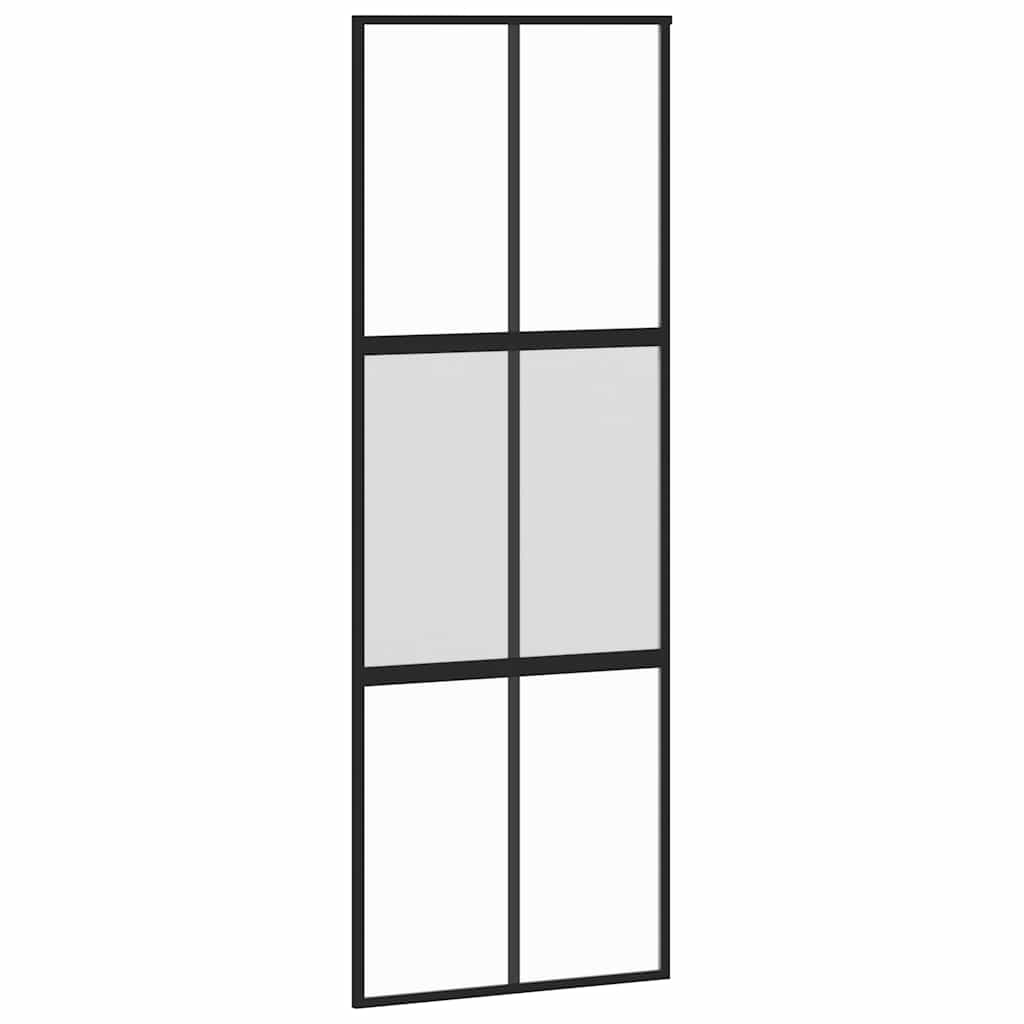Skydedør hærdet glas og aluminium sort - sort og transparent og mat, 76 x 205 cm, 1, 3x2 gitter - number 2.