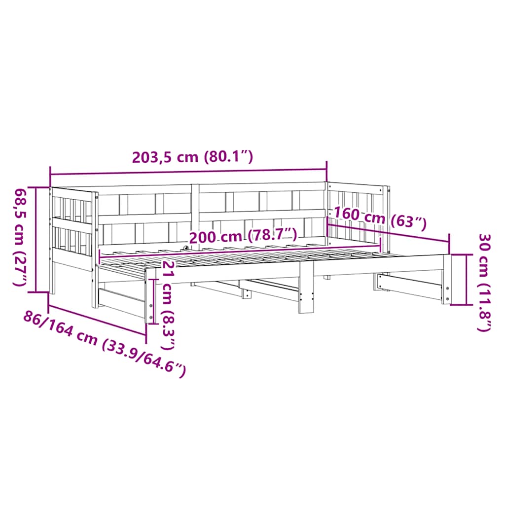 Tapczan z dostawką sosna lita - kolor naturalny, 80 x 200 cm - number 11.