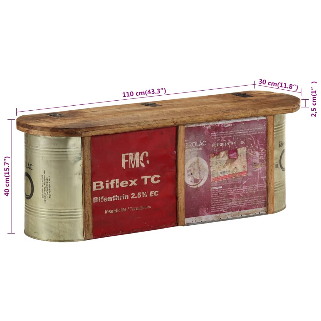 Ława/kredens ze schowkiem 120x30x40 cm lite drewno z recyklingu - number 9.