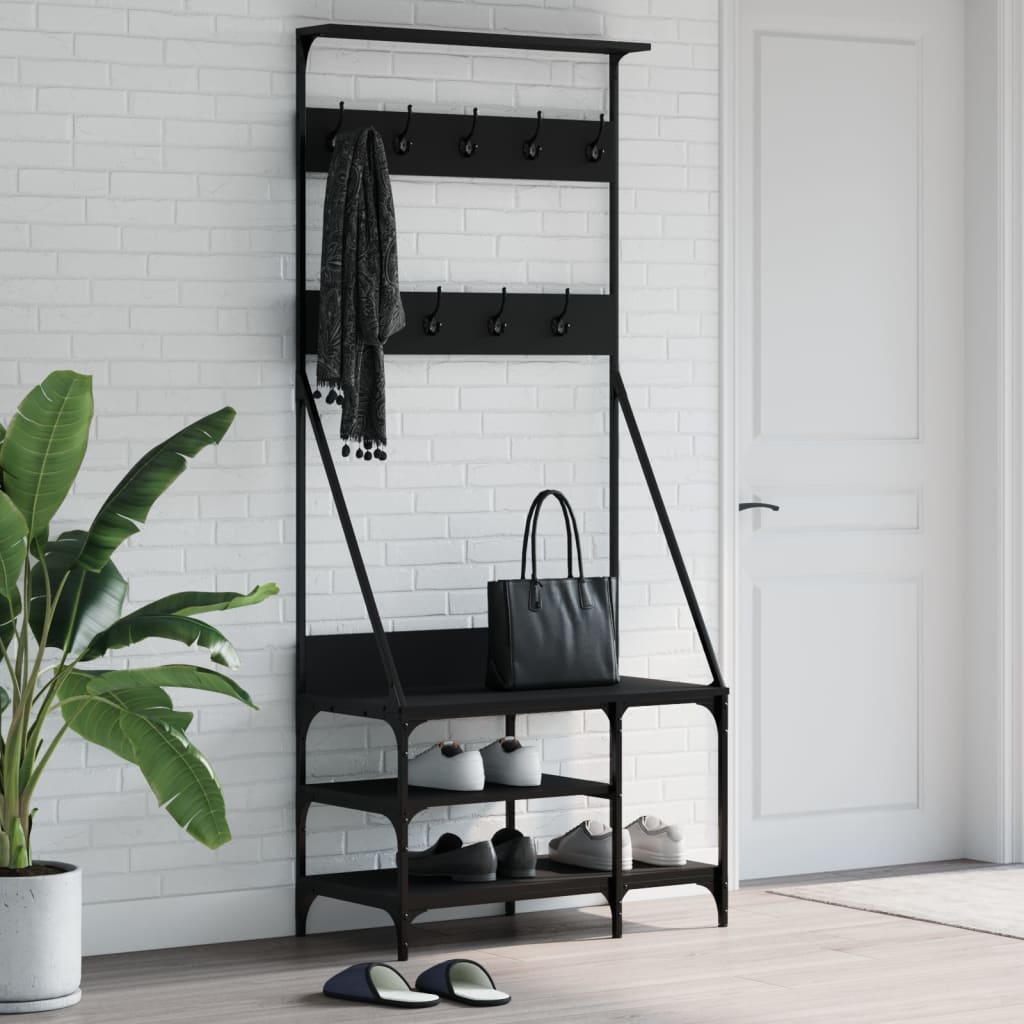 Clothes rack with shoe storage 80x40x184 cm - black, ooo 2, 1 - number 1.