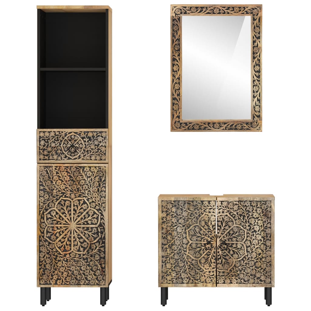 Zestaw mebli łazienkowych 3 elementy lite drewno mango - number 3.