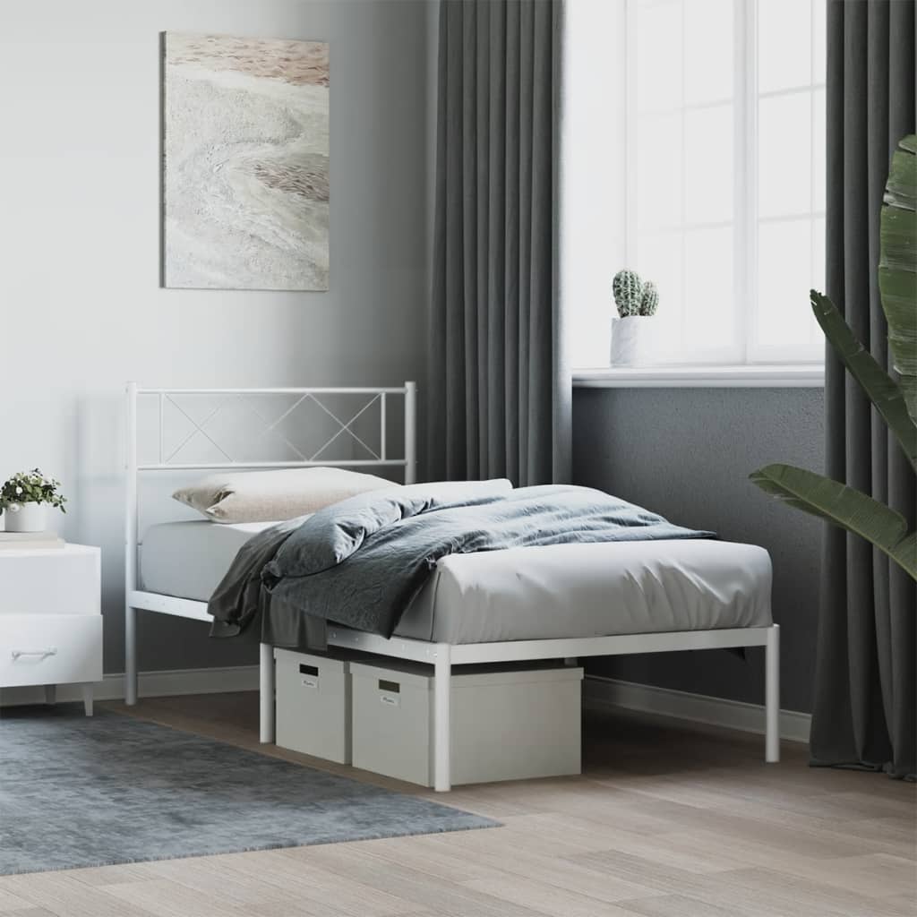 Sengeramme med sengegavl metal - hvid, 90 x 200 cm, med hovedgærde - number 1.