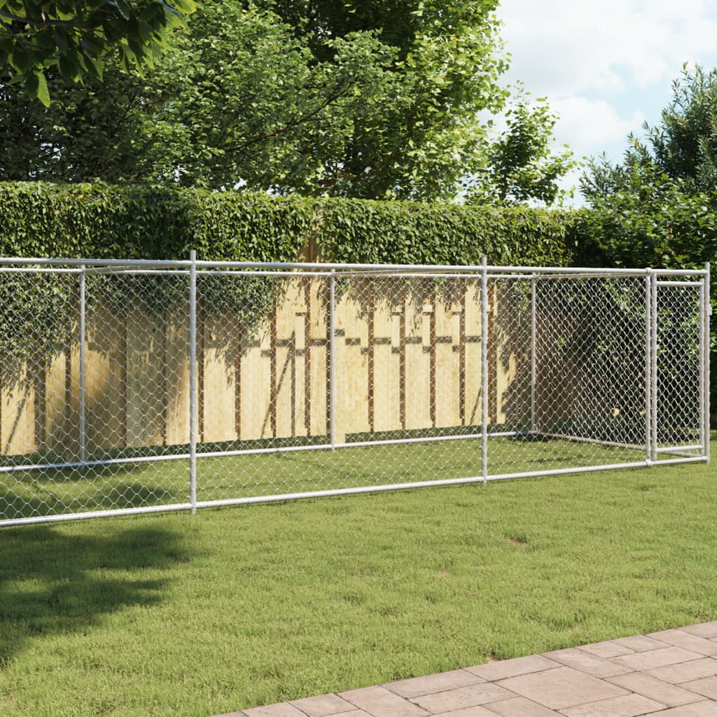 Niche pour chien avec portail 8x2x1,5 m acier galvanisé gris - 8 x 2 x 1,5 m, 1, 1 portail - number 1.