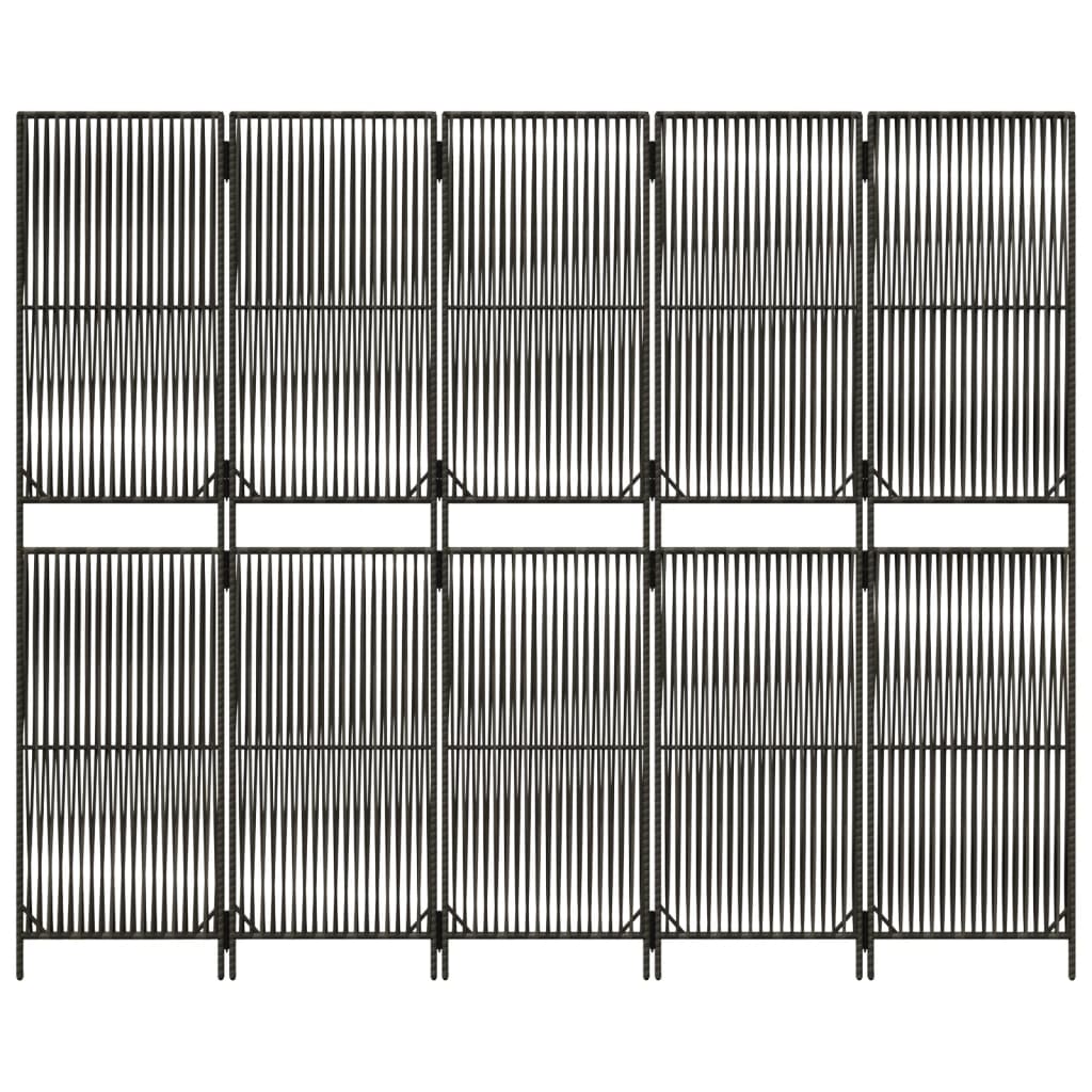 Romdeler 5 paneler polyrattan - grå, 245 x 200 cm, veving i linjer, 1 - number 5.