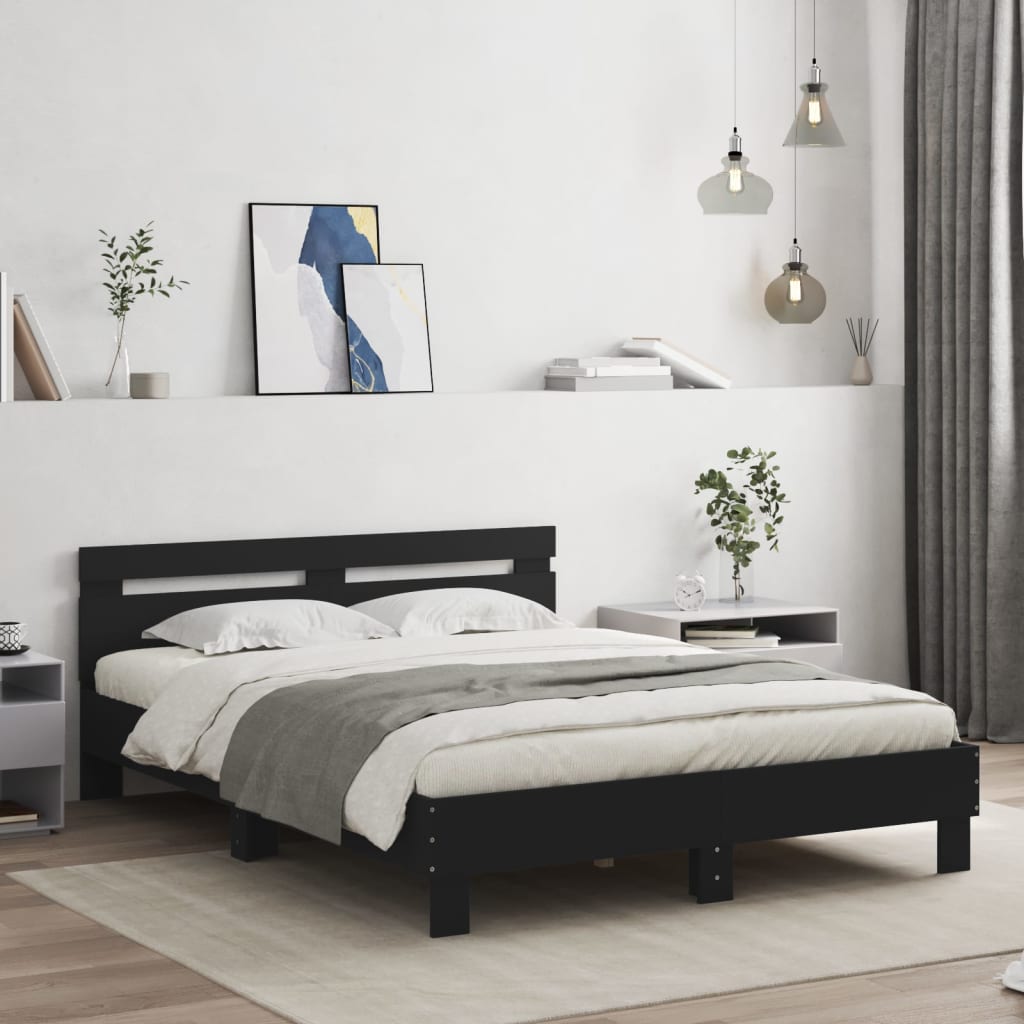 Bed frame with headboard and led light - black, 140 x 190 cm - number 1.