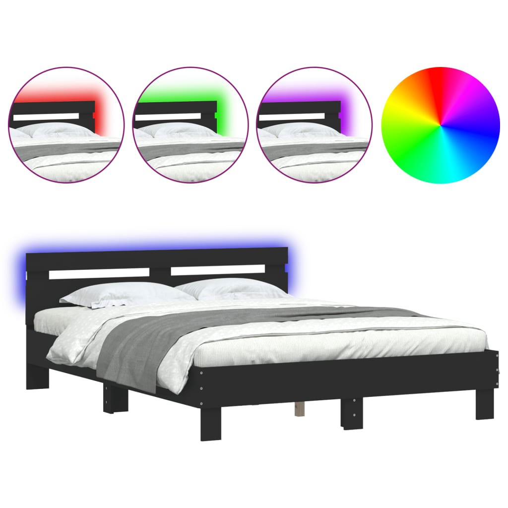 Cadre de lit avec tête de lit et lumière led - noir, 140 x 190 cm - number 2.