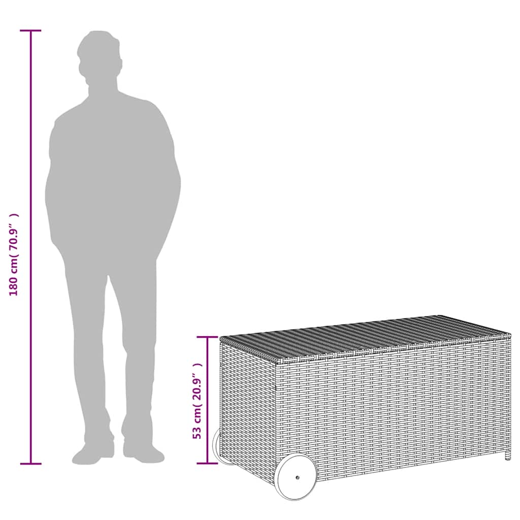 Opbevaringsboks med hjul 190 l polyrattan - grå, 107 x 55 x 50/53 cm - number 10.