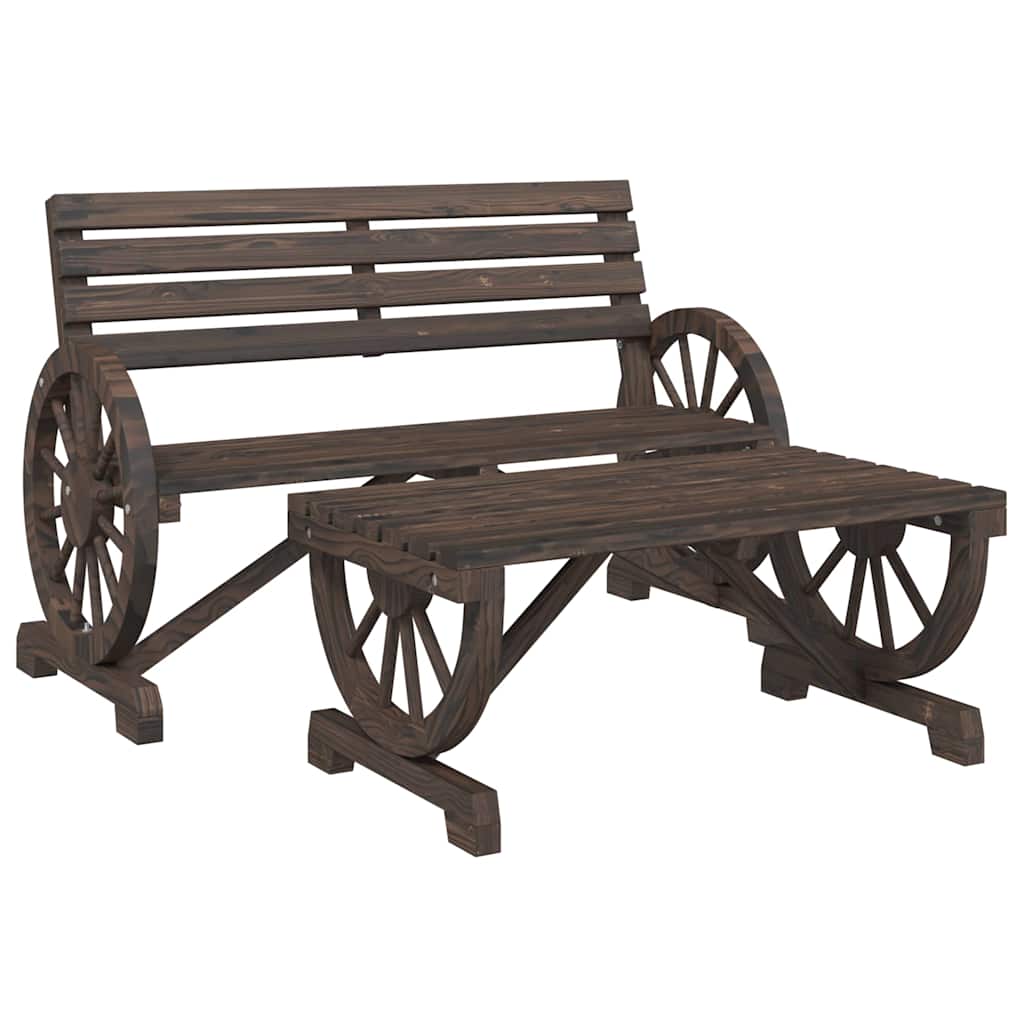 Loungesæt til haven 2 dele massivt grantræ - mørkebrun, 1, chair and table, x - number 2.