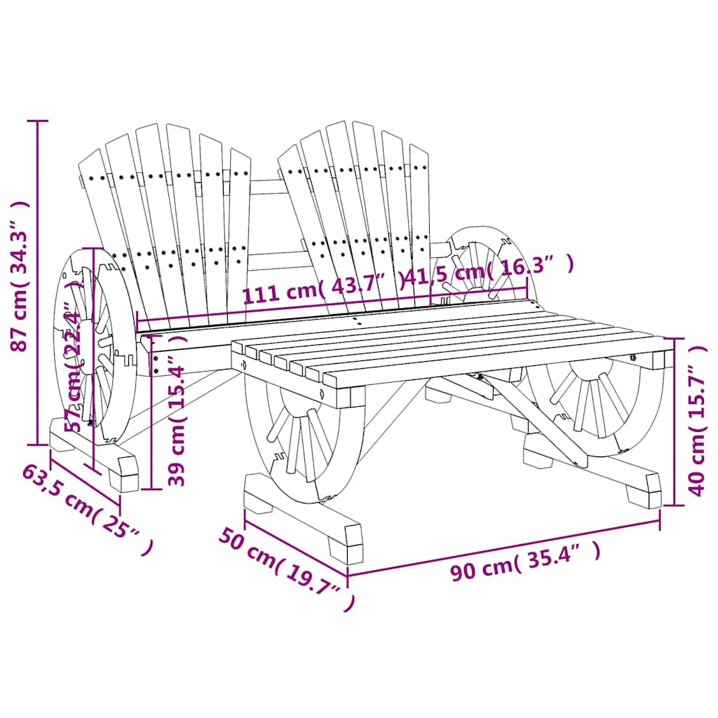 Loungesæt til haven 2 dele massivt grantræ - brun, 1, chair and table, x - number 8.